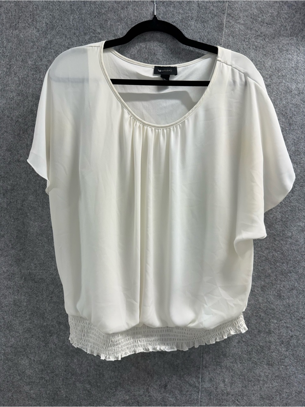 AB Studio Ivory Smocked-Hem Dolman Blouse - Womens L - Office Business Work